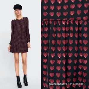 Zara Red Heart Print Babydoll Jumpsuit Mini Dress